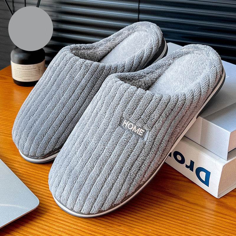 Solid Color Simple Cotton Slippers Winter Non-slip Home Warm Plush Slippers Household Indoor Couple Women's House Shoes - Velora