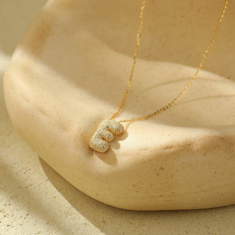 Silver 26 Letter Bubble Necklace For Women Full Diamond - Velora