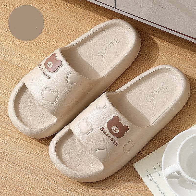 Cute Cartoon Bear Slippers For Women Summer Indoor Thick-soled Non-slip Floor Bathroom Home Slippers Men House Shoes - Velora