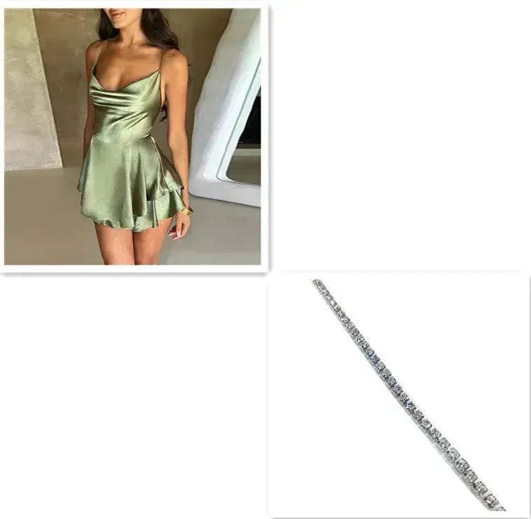 Elegant Chic Skirt Dress For Women Elegant Slim Strap Satin Backless Lace Up Ladies Party Mini Skater Dress - Velora