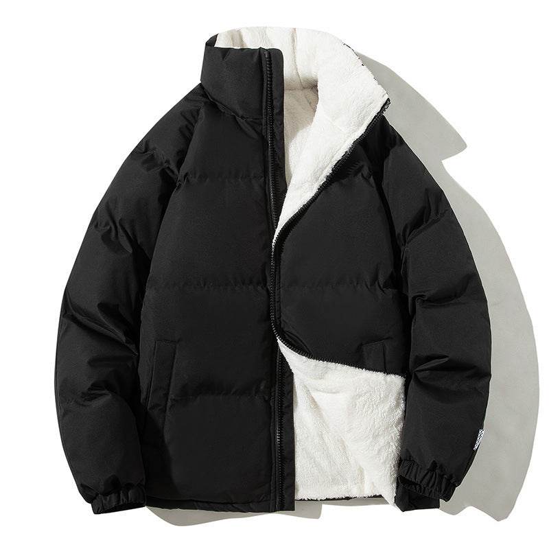 Couples Stand-up Collar Coat With Pockets Fashion Winter Warm Plush Thickened Jacket For Women Men Loose Outwear Top Clothing - Velora