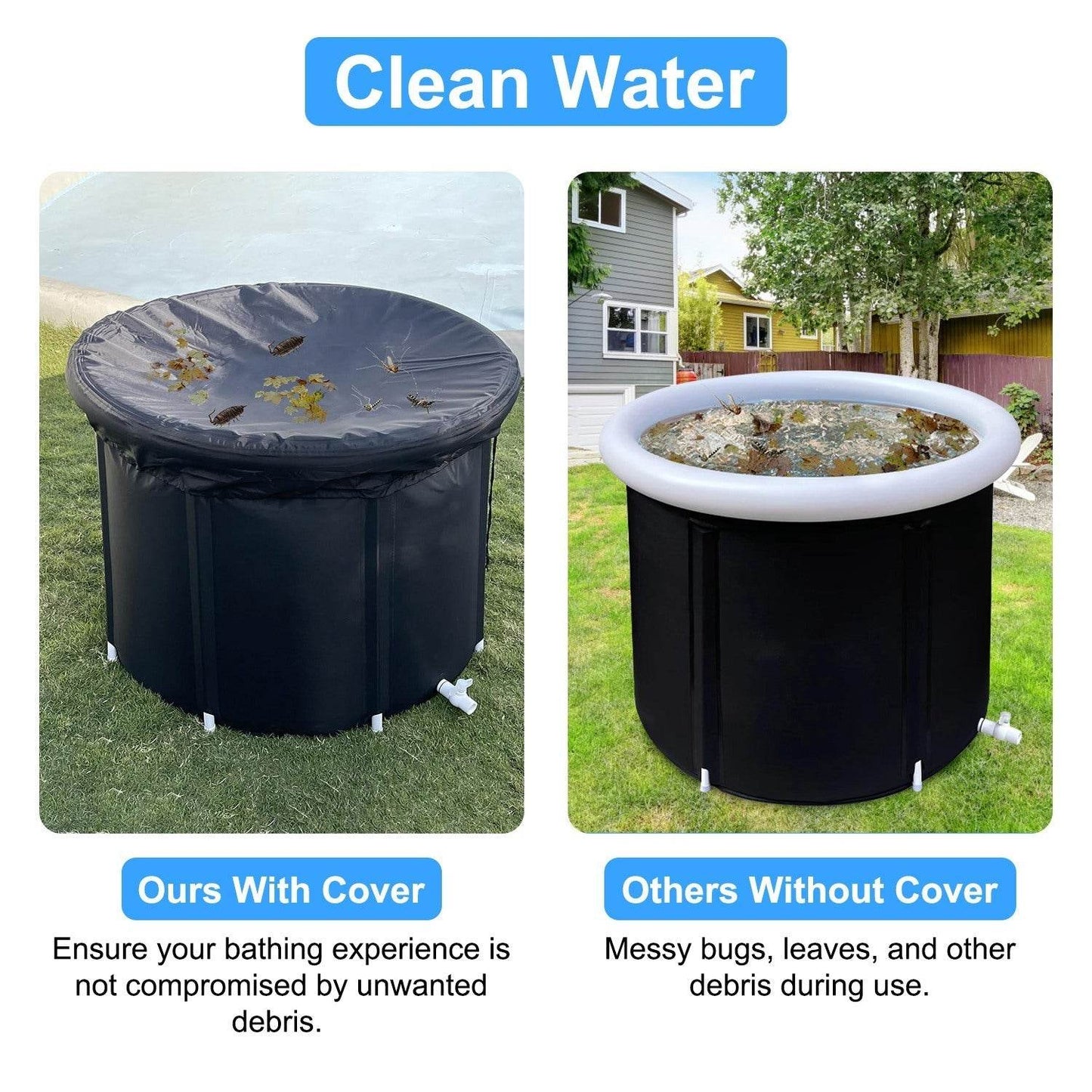 1Pc 97Gal Large Size Ice BathTub With Cover For Adults Athletes Recovery Cold Water Therapy Outdoor Portable Cold Plunge Tub 660LBS Load Capacity 33.46x33.46x29.52in - Velora