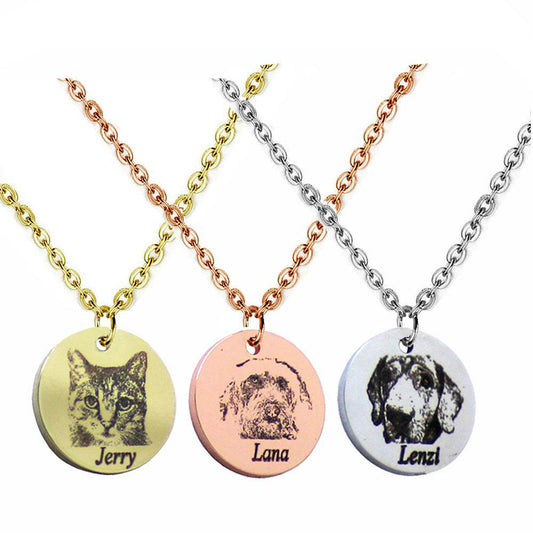 Personalized Pet Photo Disc Necklace Ladies Kitten Name Pendant Necklace Custom Animal Stainless Steel Necklace Jewelry - Velora