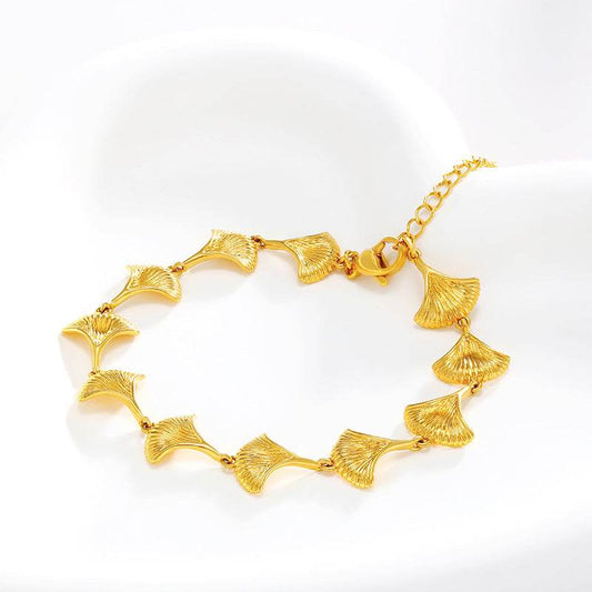 Jewelry Plated 24k Gold Alloy Gold Plated Ginkgo Leaf Bracelet - Velora