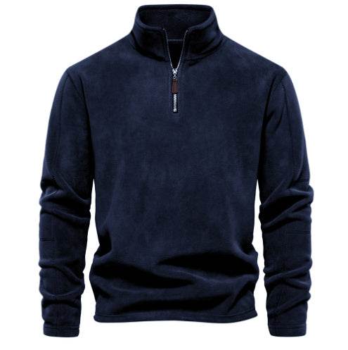 Fashion Personality Stand-collar Zippered Sweatshirt With Fleece Winter Casual Pullover Top Men's Clothing - Velora