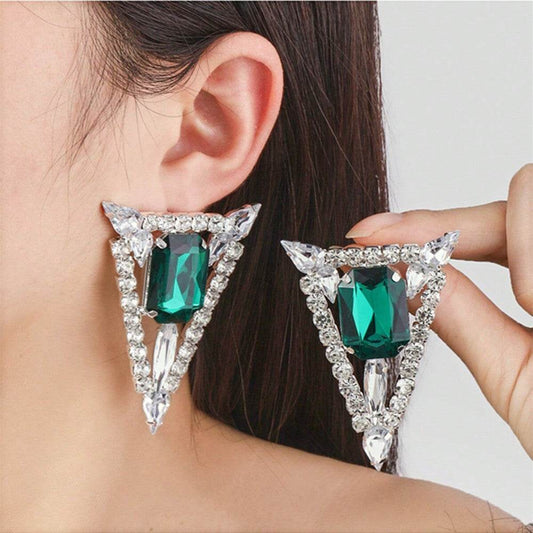 Multi-colored Exaggerated Rhinestones Triangle Jewel Earrings - Velora