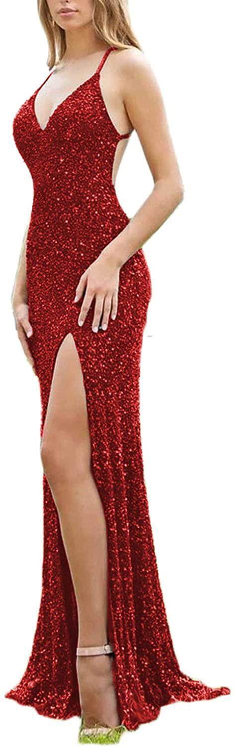 Sequined Lace Back Hollow Out See-through V-neck Dress - Velora
