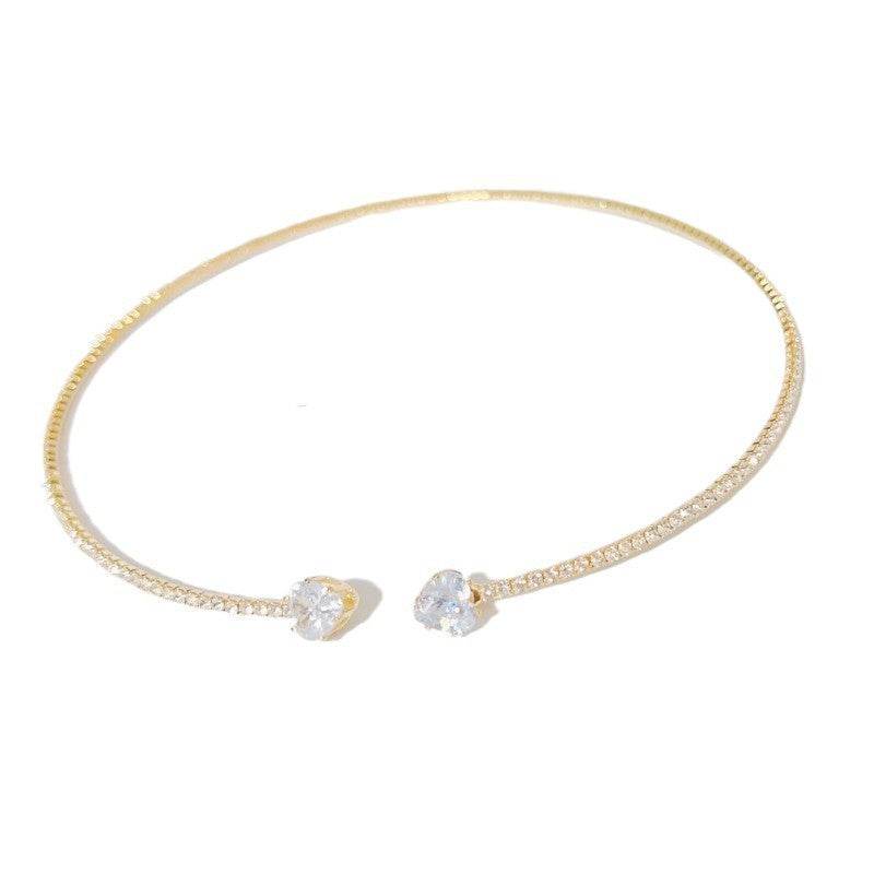 Fashion Jewelry Rhinestone Heart Collar Choker Necklace For Women Silver Color Simple Open Collar Necklace Torques Jewelry Accessories - Velora