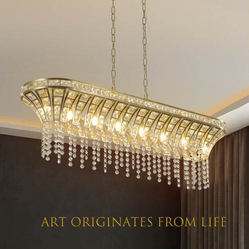 Modern Champagne Gold Kitchen Island Lamp - Oval Crystal Ceiling Chandelier - Velora