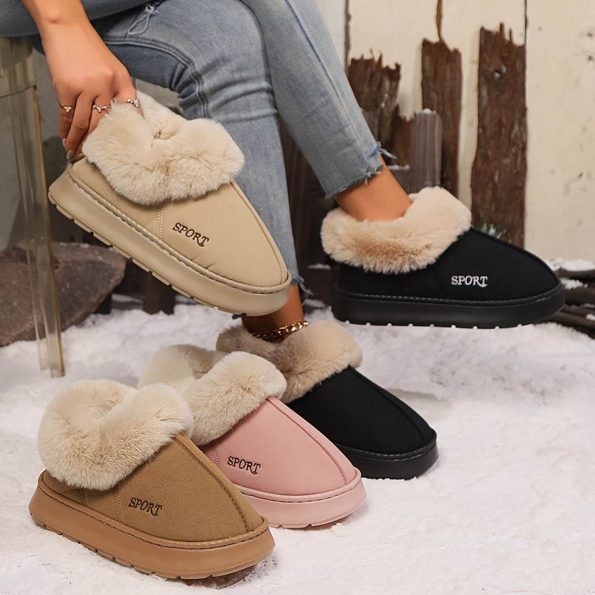 Cozy Plush Soft Slippers Shoes For Women Non-Slip Platform Shoes With Faux Fur Lining Mute Sole And Comfortable Fit For Indoor Wear - Velora