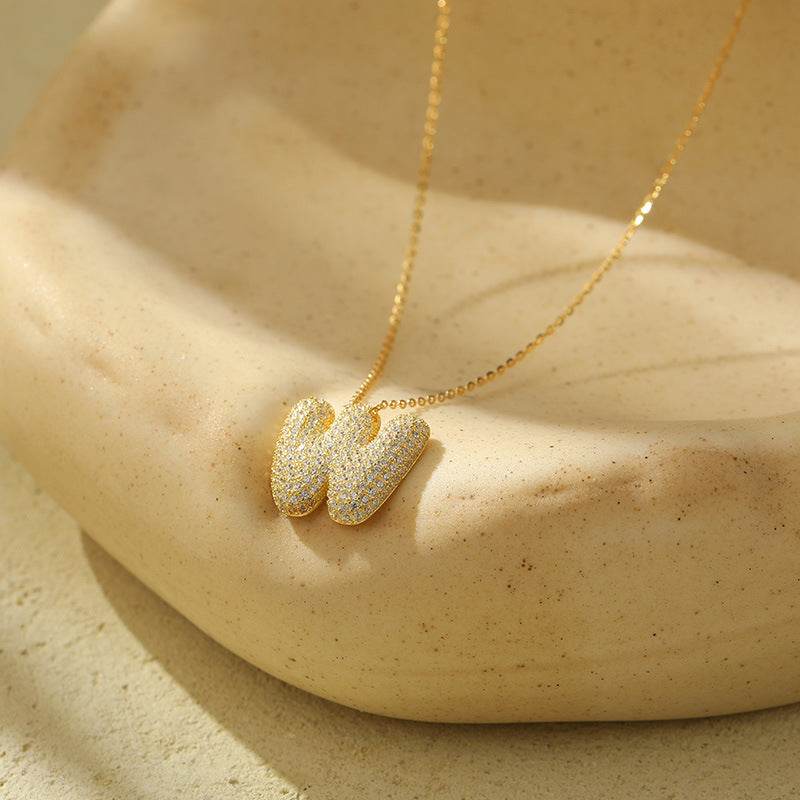 Silver 26 Letter Bubble Necklace For Women Full Diamond - Velora