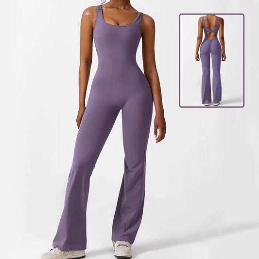 Women Sleeveless Flare Jumpsuits Fitness Yoga Long Pants - Velora