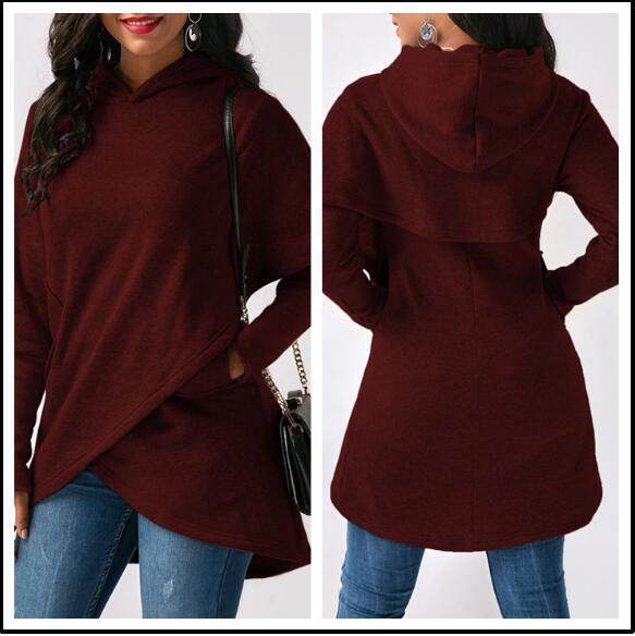 Autumn Winter Fleece Irregular Hoodie Sweatshirts - Velora