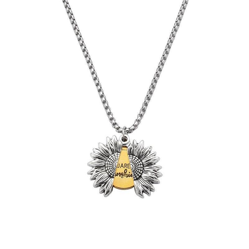 Creative Openable Sunflower Pendant Necklace Fashion Letter Jewelry Gift - Velora
