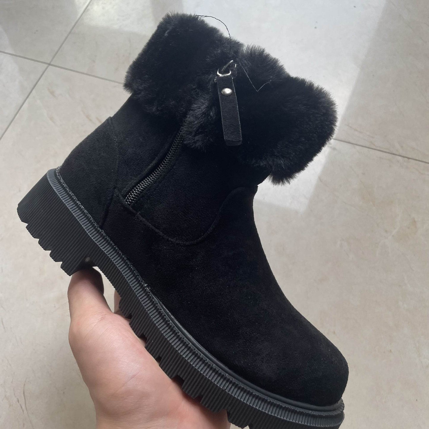 Warm Plush Boots Winter Fashion Side-Zipper Snow Boot For Women Outdoor Thickened Low-heelded Shoes - Velora