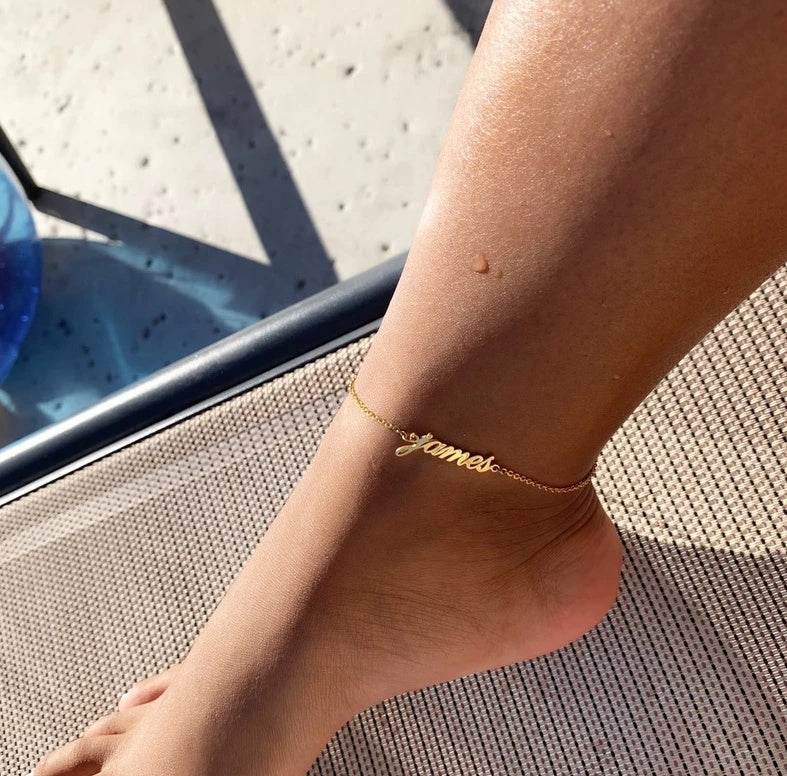 Summer Personalized Custom Name Anklets For Women Stainless Steel Cable Chain Gold Colour Sandy Beach Exquisite Jewelry Present - Velora