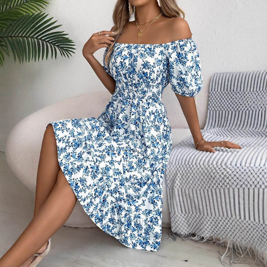 Floral Print Square Collar Dress Summer Fashion Ruffles Dresses Women's Clothing - Velora