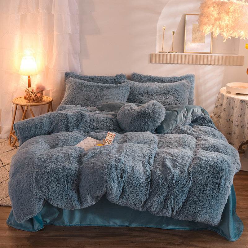 Luxury Thick Fleece Duvet Cover Queen King Winter Warm Bed Quilt Cover Pillowcase Fluffy Plush Shaggy Bedclothes Bedding Set Winter Body Keep Warm - Velora