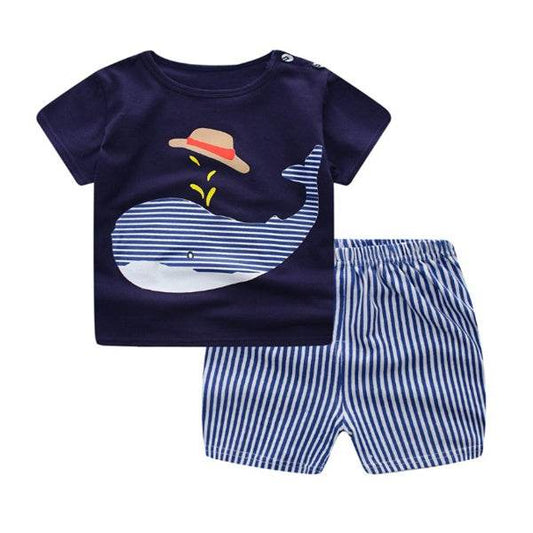 Cartoon Clothing Baby Boy Summer Clothes T-shirt Baby Girl Casual Clothing Sets - Velora