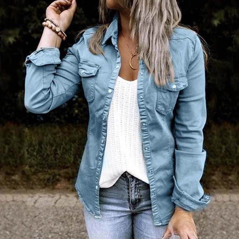 Fitted Denim Jacket Mid Length European American Style - Velora