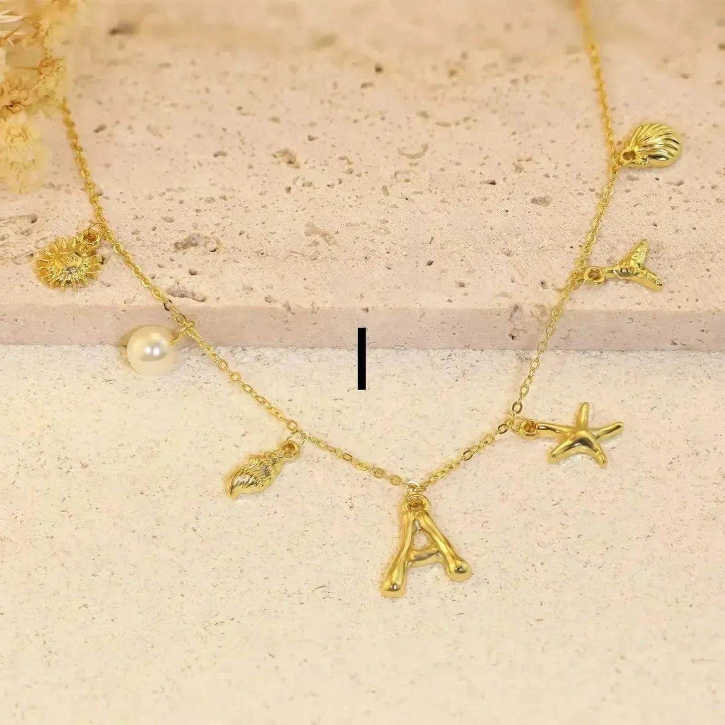 26 Bamboo Letter Necklace Starfish Shell Necklace for Women - Velora