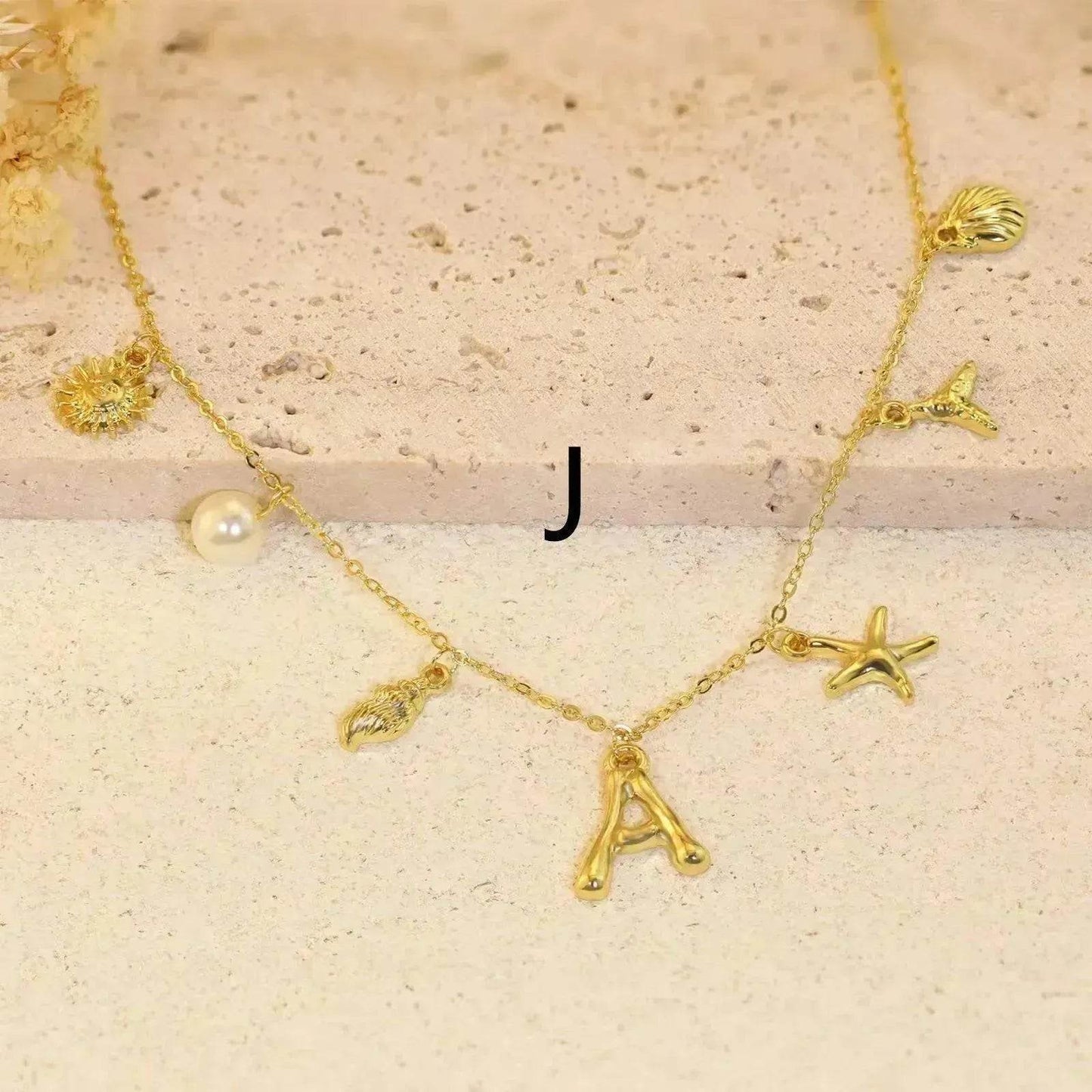 26 Bamboo Letter Necklace Starfish Shell Necklace for Women - Velora