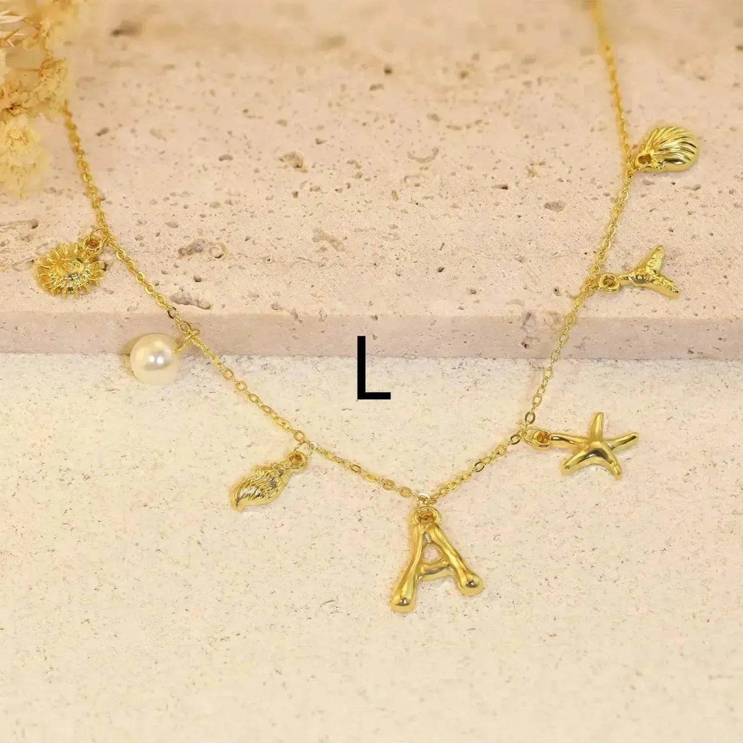 26 Bamboo Letter Necklace Starfish Shell Necklace for Women - Velora