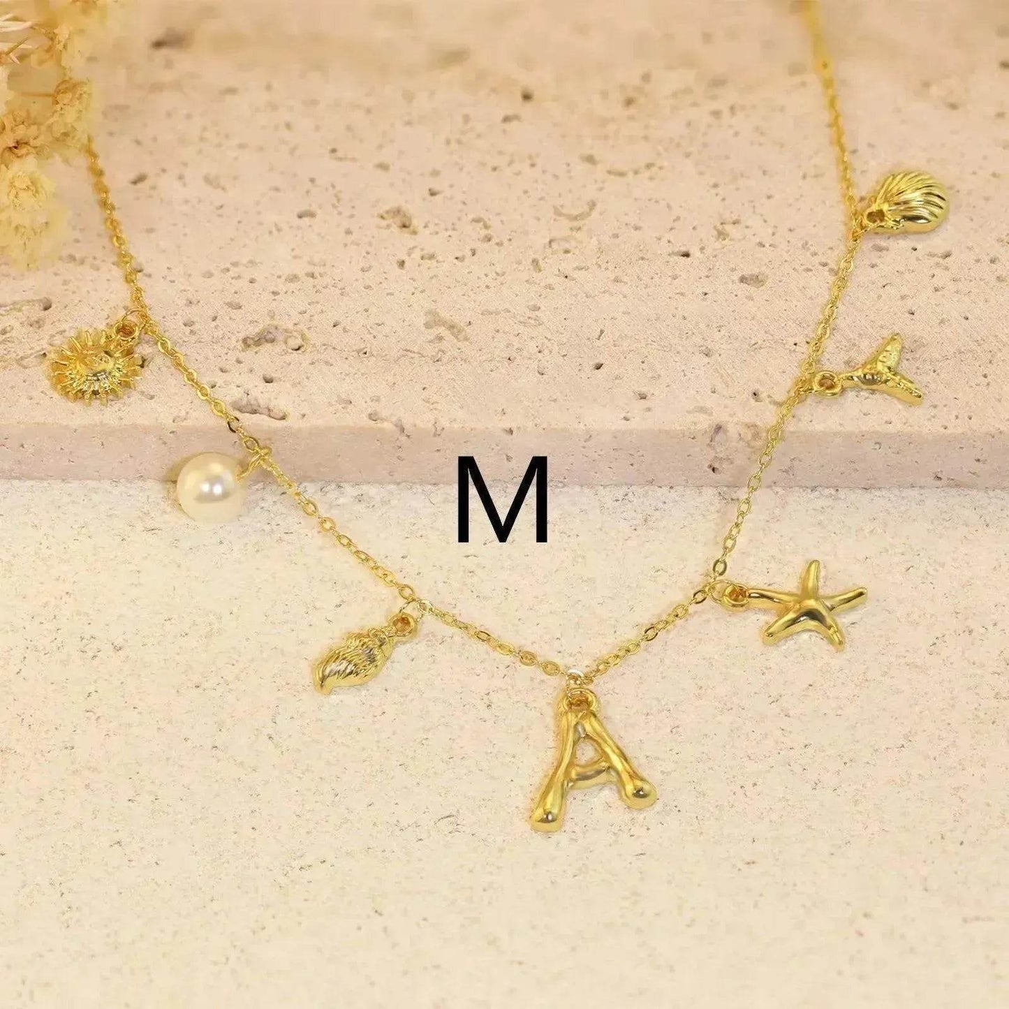 26 Bamboo Letter Necklace Starfish Shell Necklace for Women - Velora