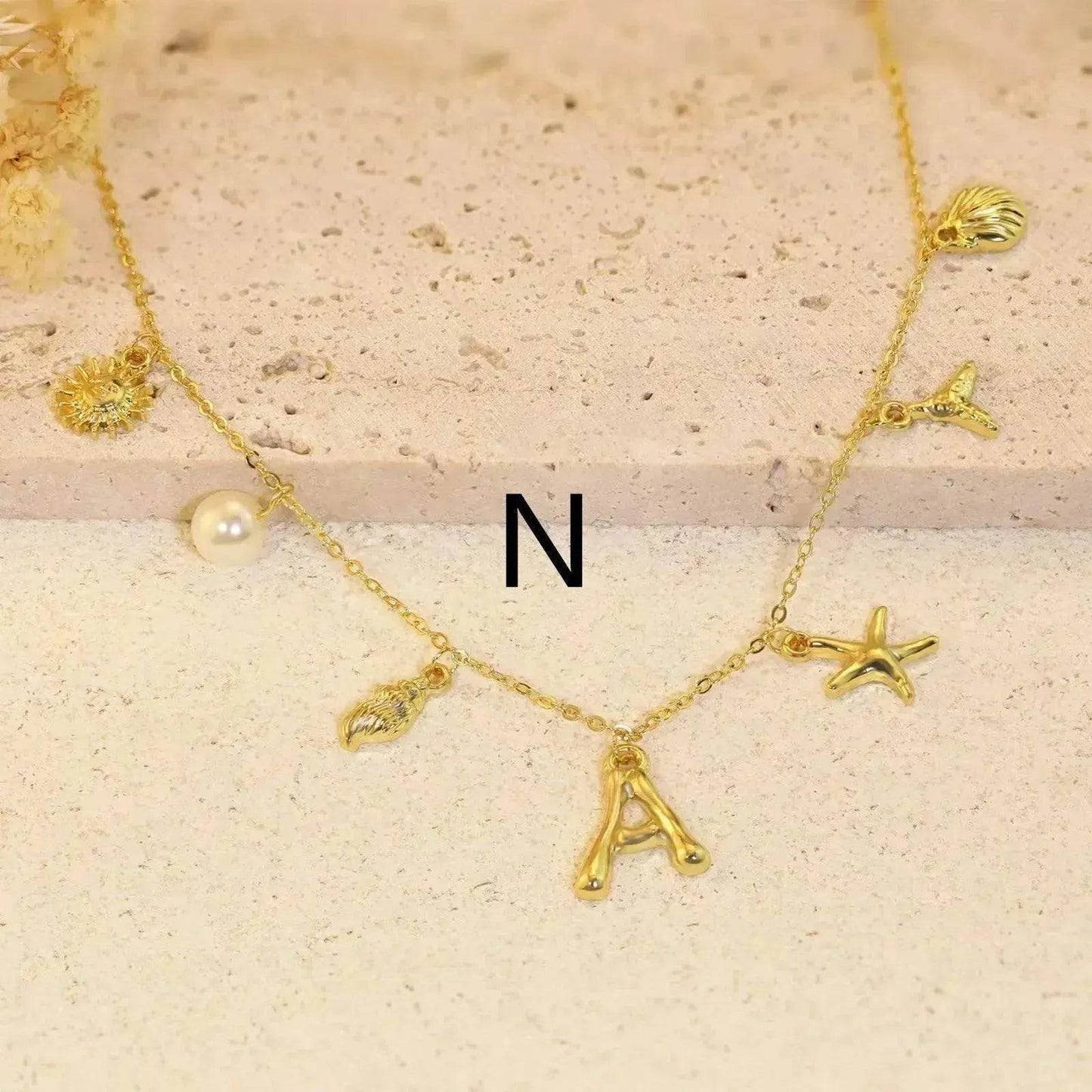 26 Bamboo Letter Necklace Starfish Shell Necklace for Women - Velora