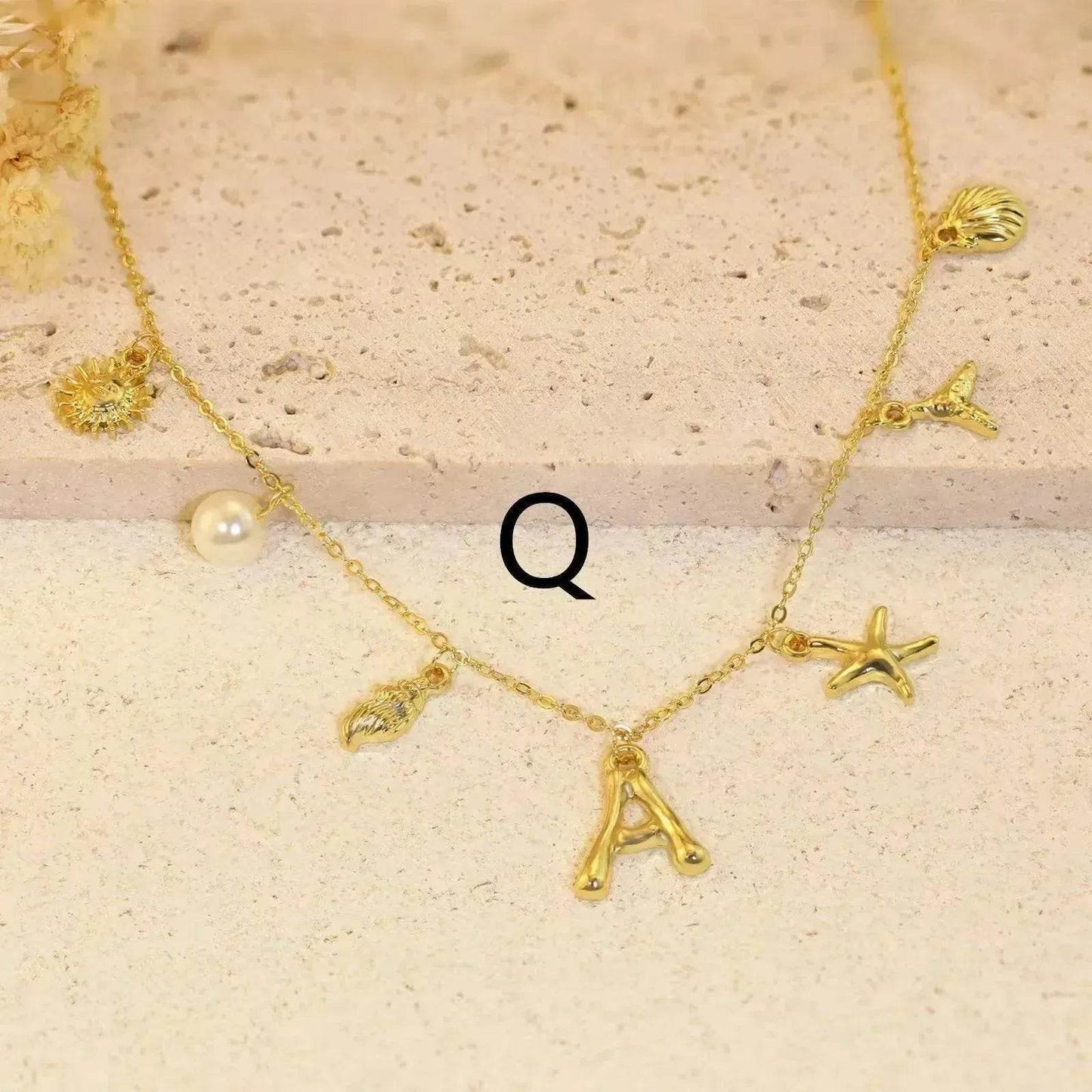 26 Bamboo Letter Necklace Starfish Shell Necklace for Women - Velora
