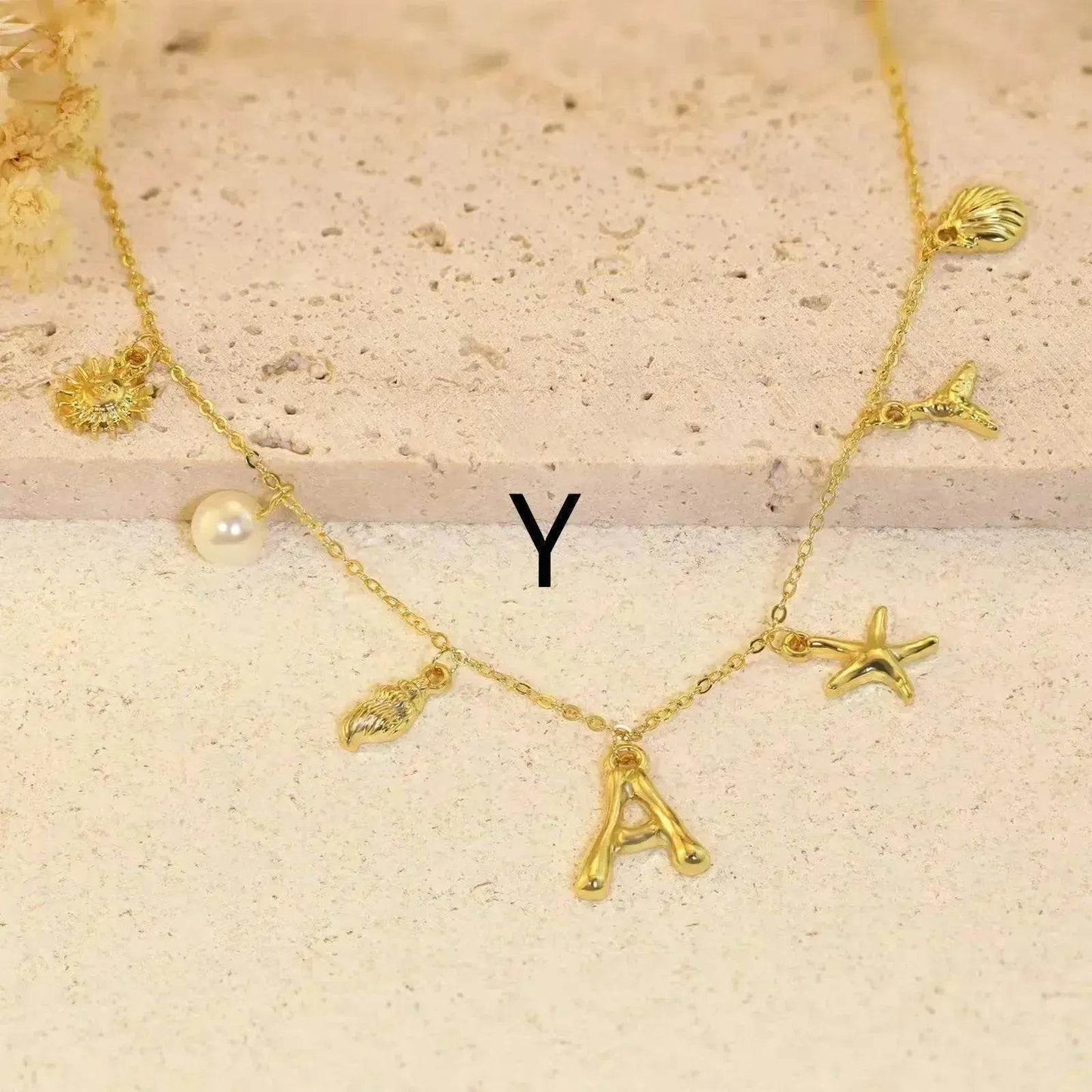 26 Bamboo Letter Necklace Starfish Shell Necklace for Women - Velora