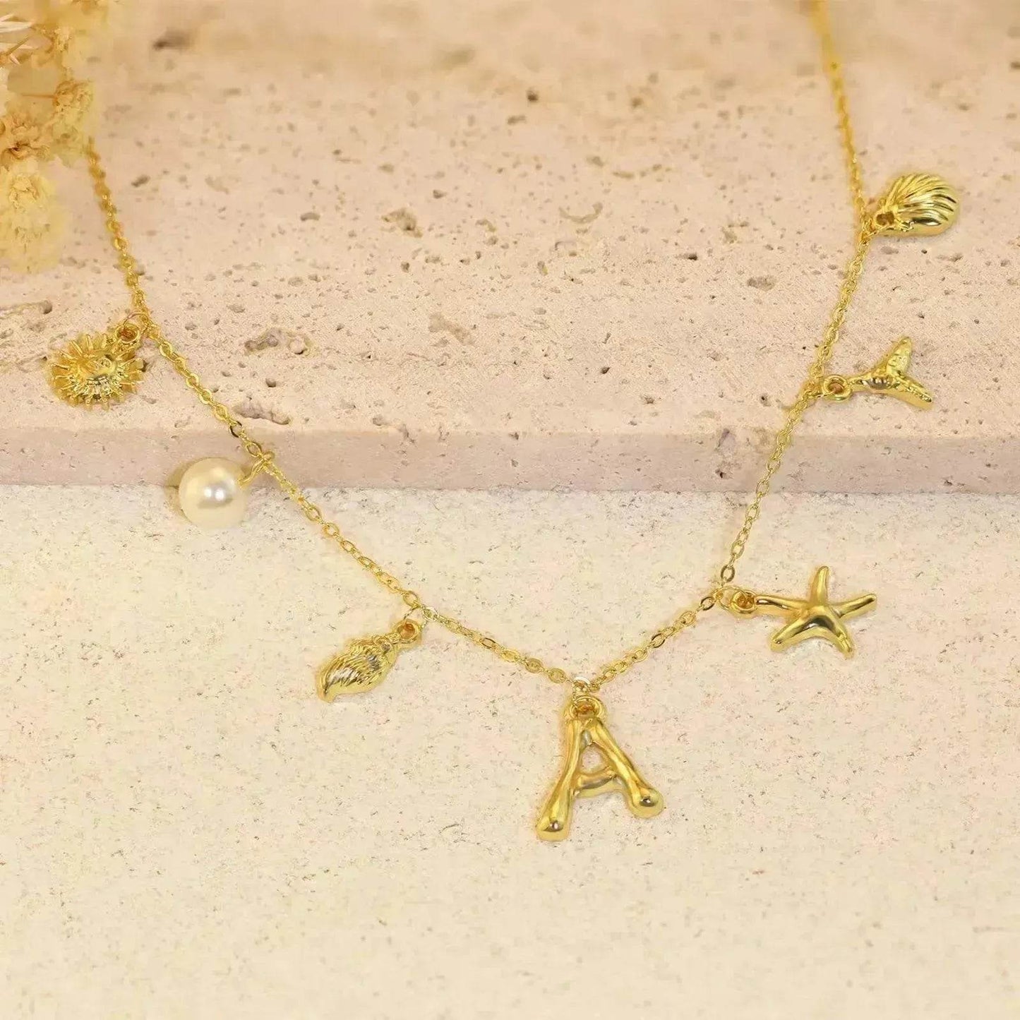 26 Bamboo Letter Necklace Starfish Shell Necklace for Women - Velora