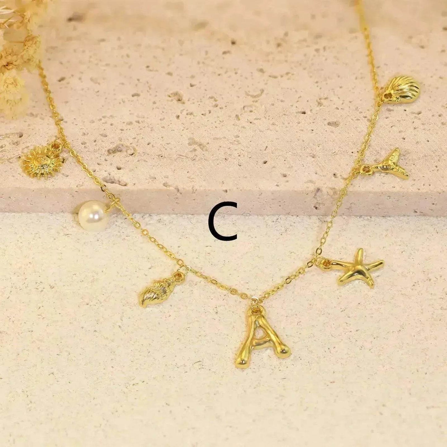 26 Bamboo Letter Necklace Starfish Shell Necklace for Women - Velora