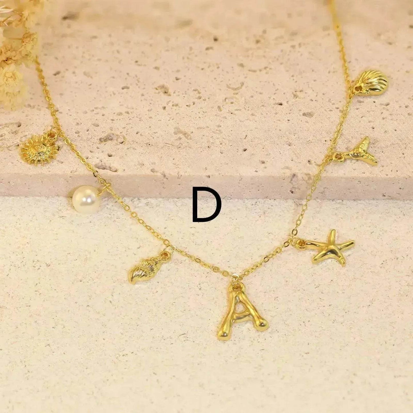 26 Bamboo Letter Necklace Starfish Shell Necklace for Women - Velora