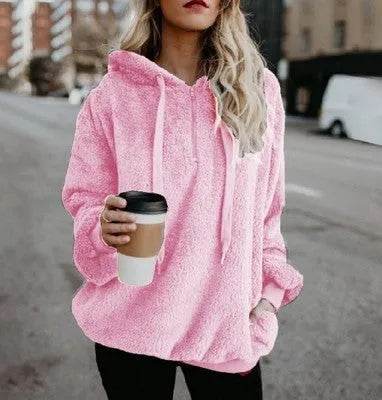 Women's Polerones Fleece Hoodie Pullover fall Winter Zipper Pocket Sweatshirt - Velora
