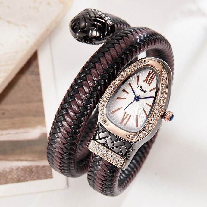 Snake Watch Fashion Quartz Watch Diamond Leather Strap - Velora