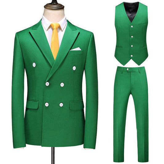 Men's Oversized Double Breasted Solid Color Suit Three Piece Set - Velora