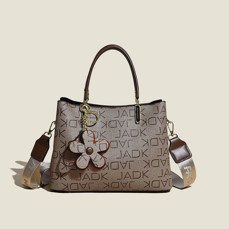 Printed Tote Bag With Flower Pendant New Temperament Shoulder Bag For Women Fashion Large-capacity Crossbody Bag - Velora