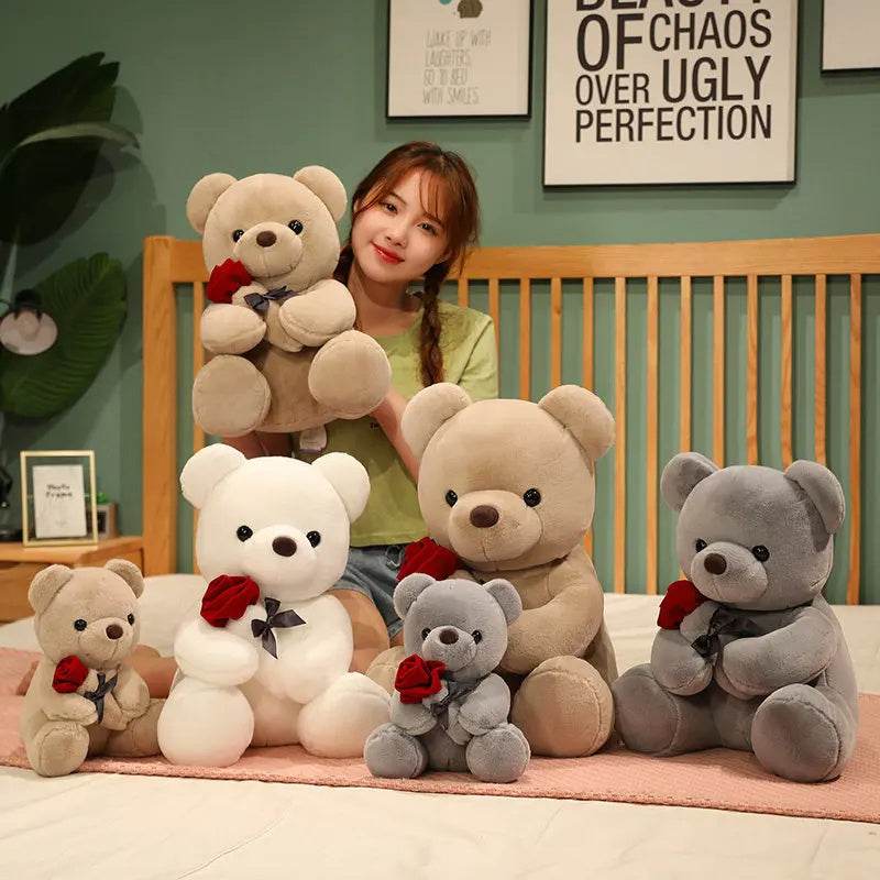 23-45cm New Lovely Hug Roses Teddy Bear Plush Pillow Stuffed Soft Animal Dolls Nice Birthday Gift Girlfriend Valentine's Day - Velora