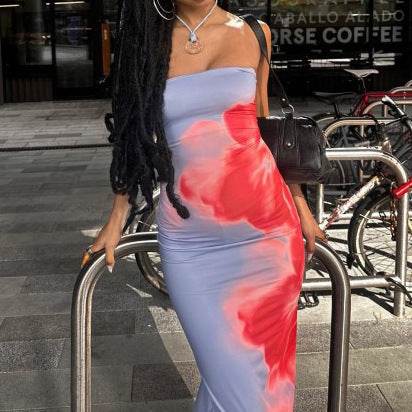 Slim Slit Tube Long Dress Summer Sexy Pint Party Beach Dresses Women's Clothing - Velora