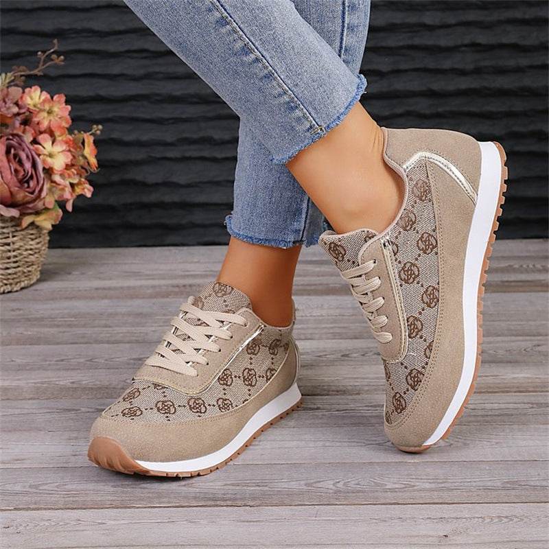 Flower Print Lace-up Sneakers Casual Fashion Lightweight Breathable Walking Running Sports Shoes Women Flats - Velora