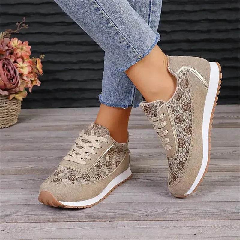 Flower Print Lace-up Sneakers Casual Fashion Lightweight Breathable Walking Running Sports Shoes Women Flats - Velora