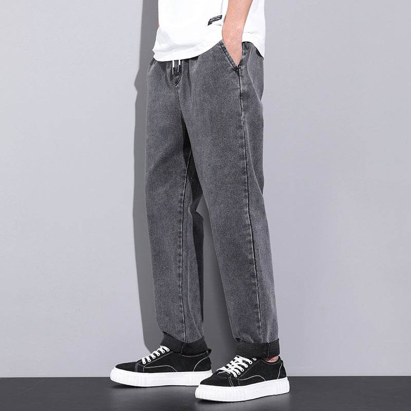 Summer Loose Wide Leg Jeans Pants Men Fashion Drawstring Elasticated Straight Trousers - Velora