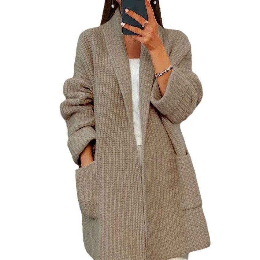 Lapel Knitted Cardigan With Pockets Fashion Casual Loose Sweater Jacket Fall Spring Women's Clothing - Velora