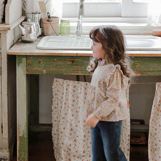 Clothing Children Girls Stitching Western Style Floral Blouse - Velora