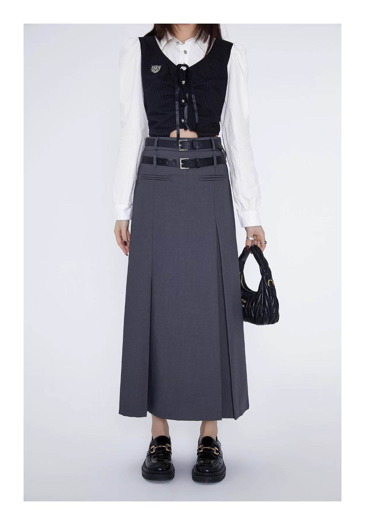 Retro Plaid High Waist student maxi Skirt - Velora