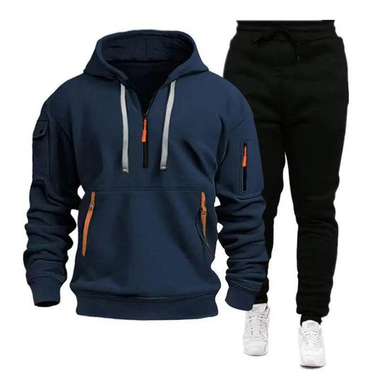 Men's pocket Half Zipper Hoodie Sweatshirt Pullover Sportswear - Velora
