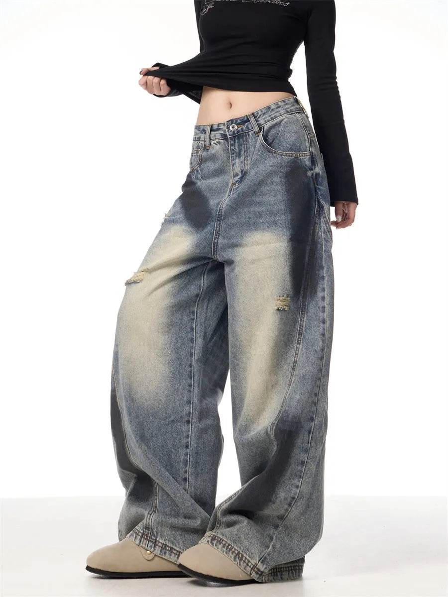 Splash Ink Ripped Machete Baggy Jeans Pant For Women Loose-fitting Wide-leg Trousers - Velora