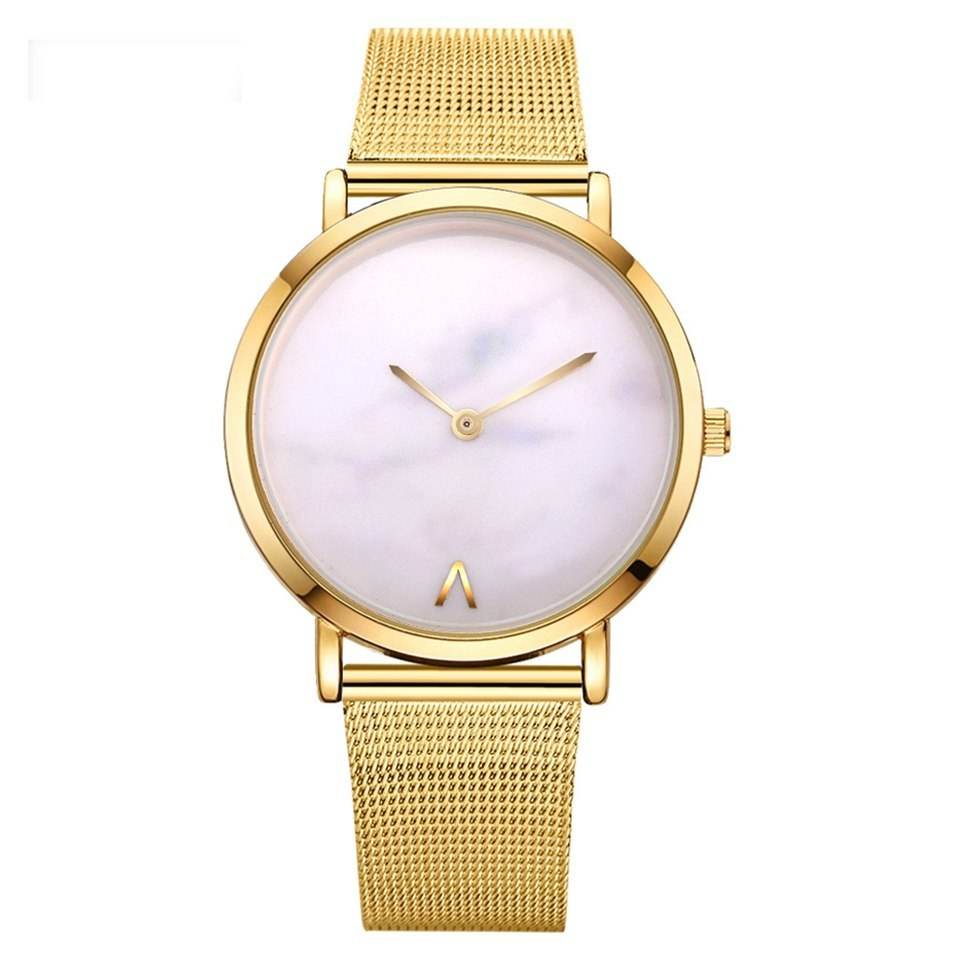 Vansvar fashion brand silver and gold mesh band creative marble wristwatch casual women quartz watches gift relogio feminino - Velora