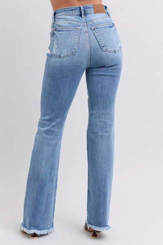 Judy Blue Full Size Raw Hem High Rise Bootcut Jeans - Velora